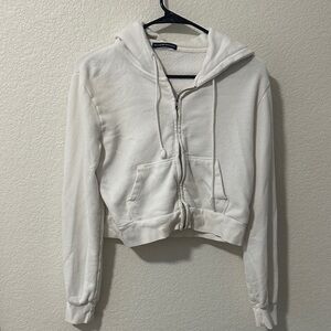 Brandy Melville White Cropped Zip-Up Hoodie